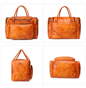 YAAGLE Unisex Large Tanned Leather Duffle Handbag YG6464 - YAAGLE.com